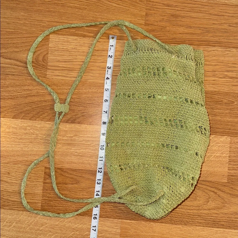 VTG  90’s Y2K Drawstring Backpack Purse Summer Crochet Carlo D'Santi Lime Green